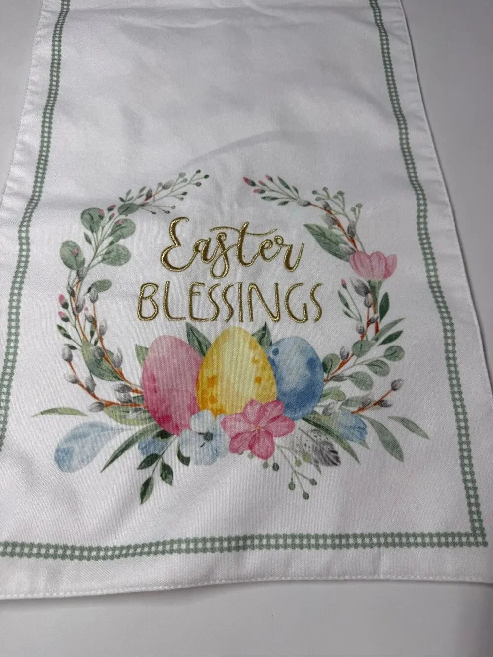 Easter Blessings Table Runner Spring Floral Eggs Farmhouse Holiday Decor 72 Inch
